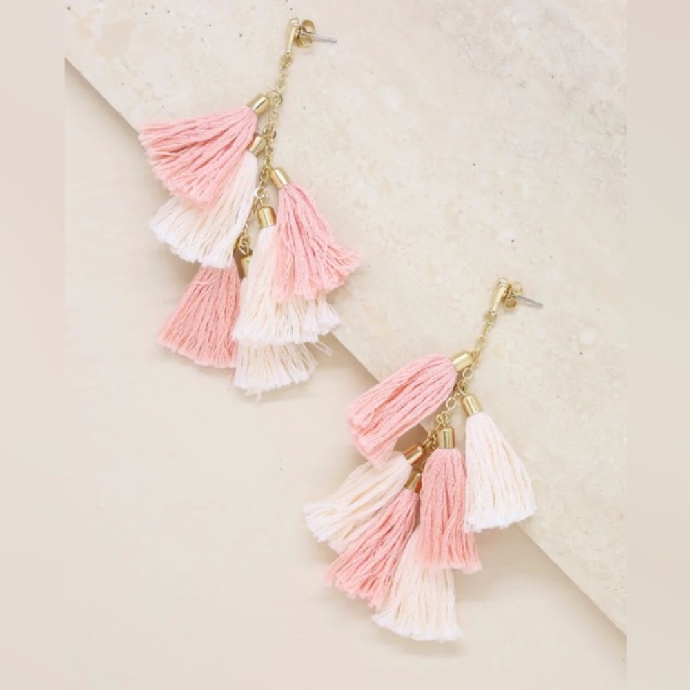 Revolve Ettika DAYDREAMER TASSEL 18K GOLD PLATED EARRINGS Pink